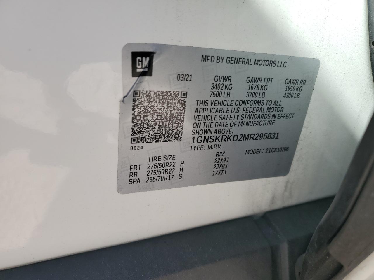 Lot #3302843907 2021 CHEVROLET TAHOE K150