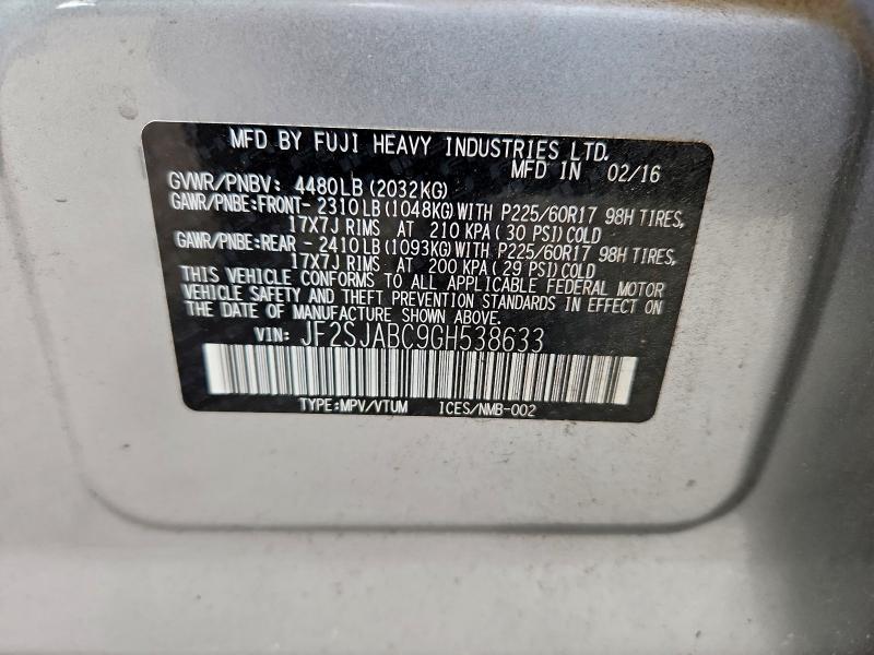 2016 SUBARU FORESTER 2 #3298001039