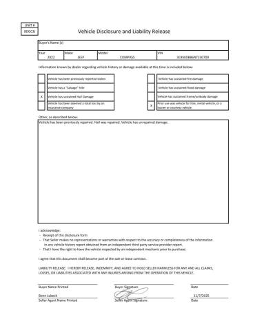 2022 JEEP COMPASS LA 3C4NJDBB6NT230709