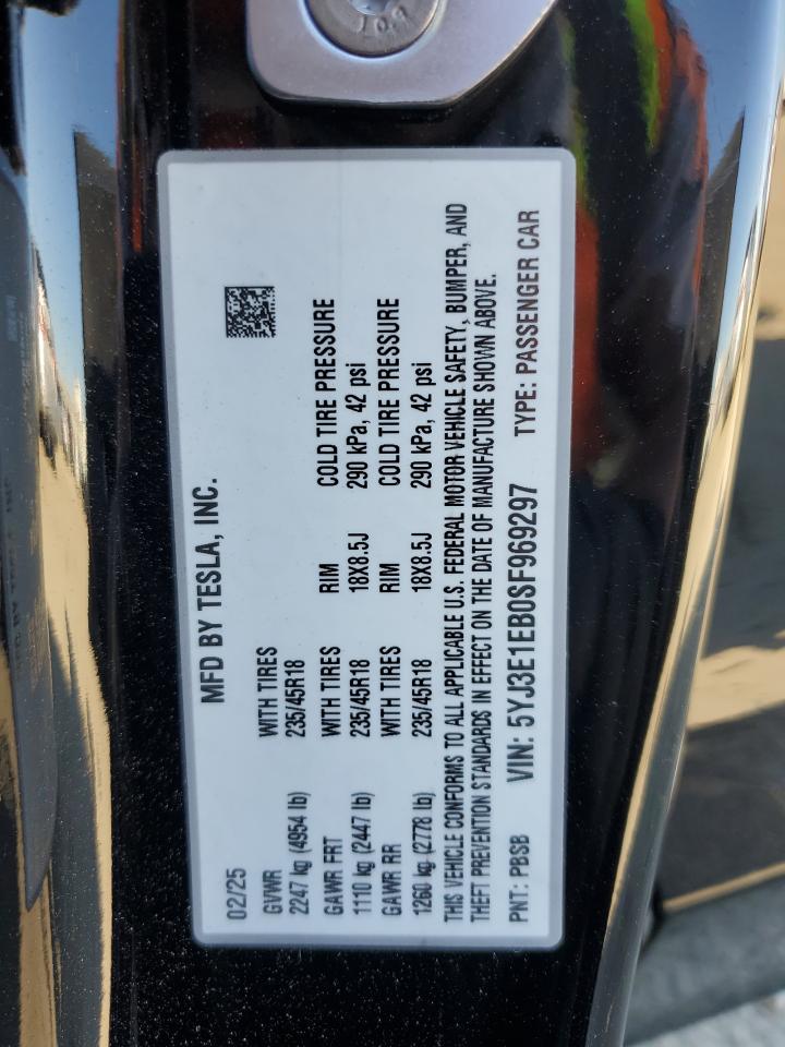 Lot #3317028990 2025 TESLA MODEL 3