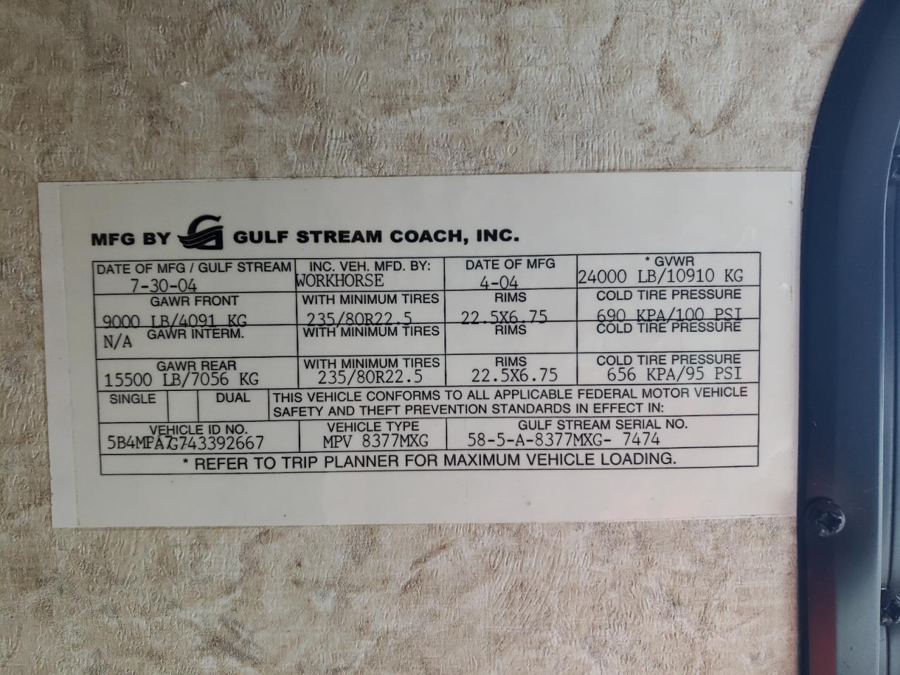 Lot #3290287259 2004 WORKHORSE CUSTOM CHASSIS MOTORHOME