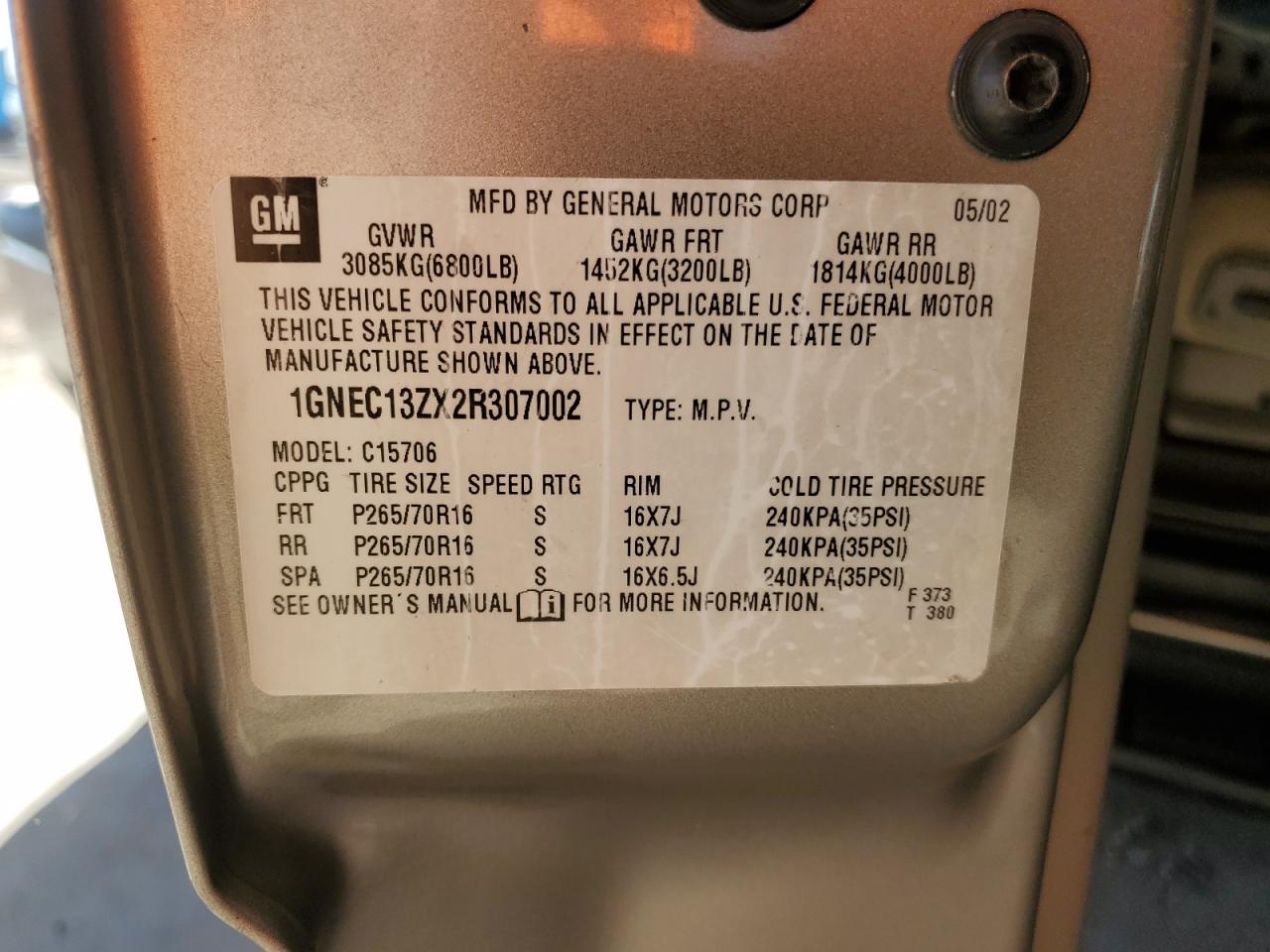 Lot #3285718655 2002 CHEVROLET TAHOE C150