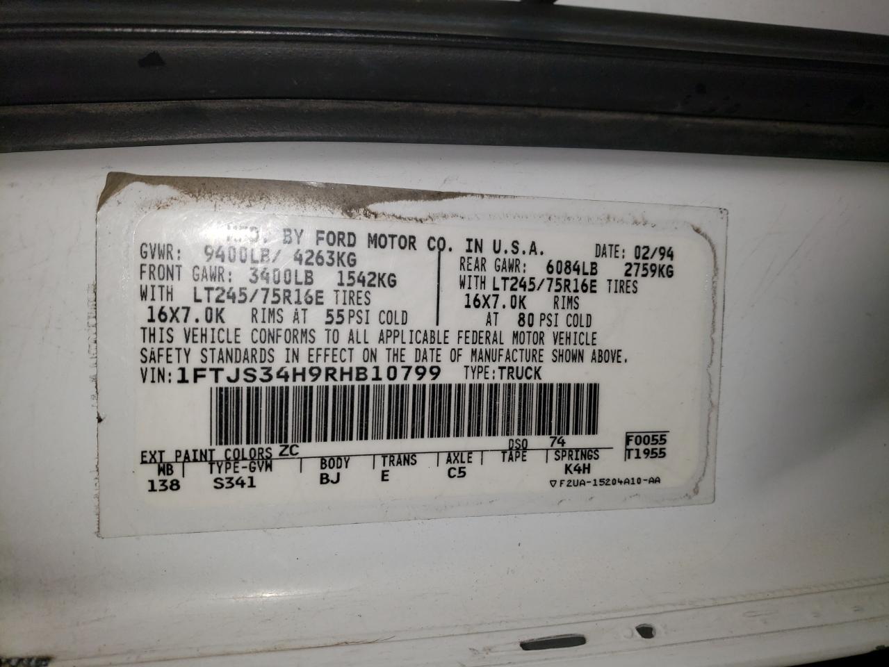 Lot #3284338032 1994 FORD ECONOLINE