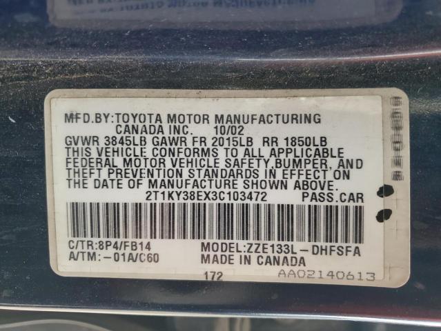 2003 TOYOTA COROLLA MA #3304227953