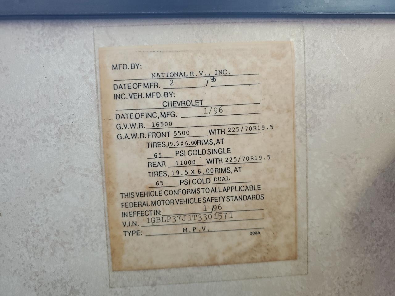 Lot #3291313155 1996 SEAB MOTORHOME