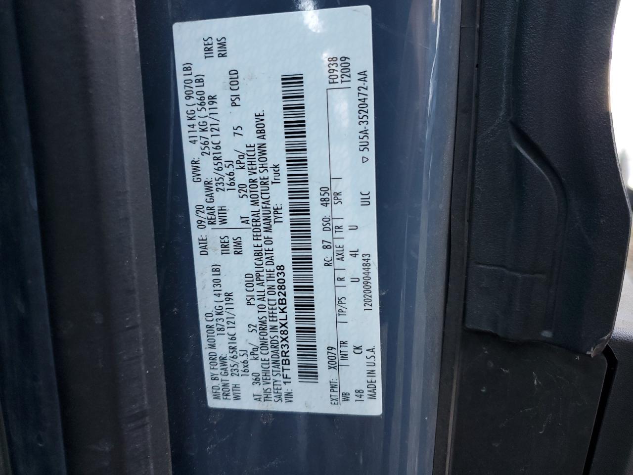 Lot #3311666223 2020 FORD TRANSIT