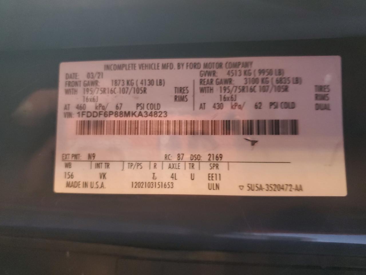 Lot #3312341776 2021 FORD TRANSIT