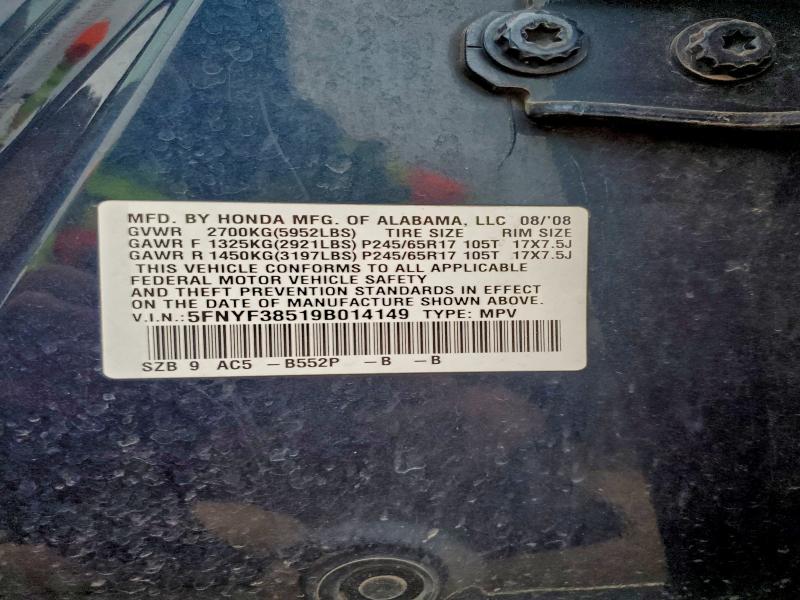 2009 HONDA PILOT EXL #3304607453