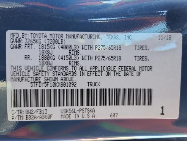 2019 TOYOTA TUNDRA CRE #3290640804