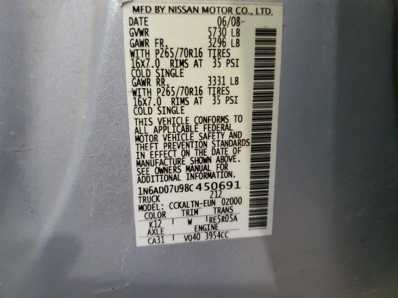 Lot #3286730287 2008 NISSAN FRONTIER C