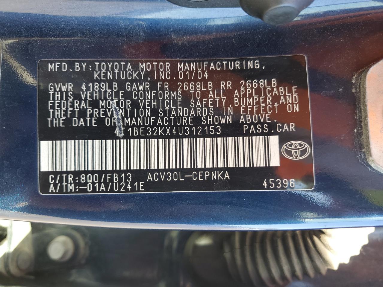 Lot #3315869171 2004 TOYOTA CAMRY LE