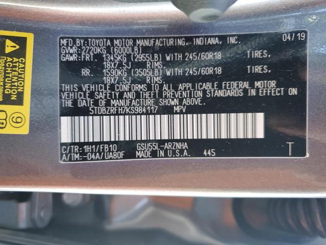 2019 TOYOTA HIGHLANDER - 5TDBZRFH7KS984117