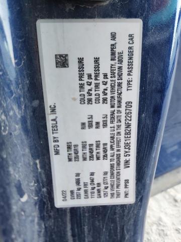 2022 TESLA MODEL 3 - 5YJ3E1EB2NF226709