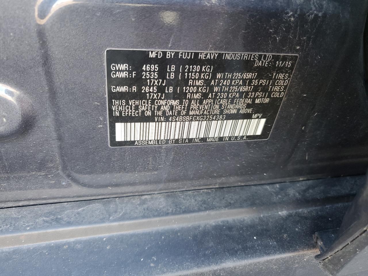 Lot #3301851981 2016 SUBARU OUTBACK 2.