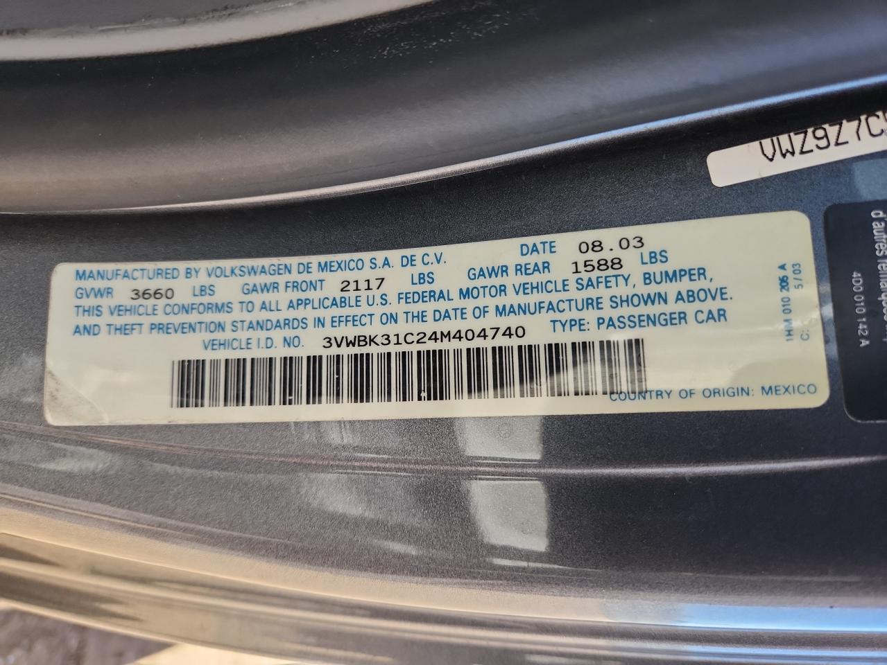 Lot #3302115144 2004 VOLKSWAGEN NEW BEETLE