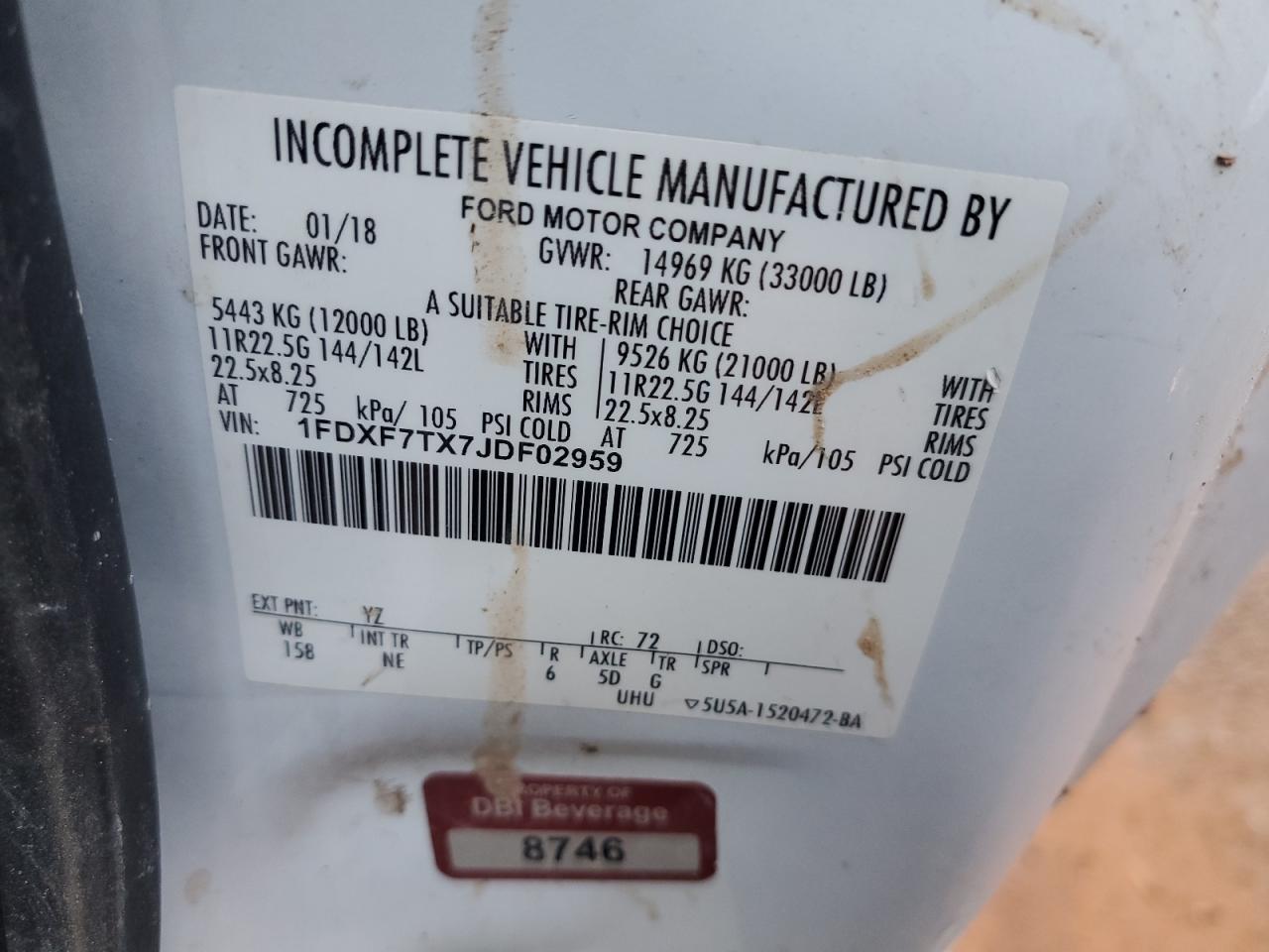 Lot #3308367275 2018 FORD F750 SUPER