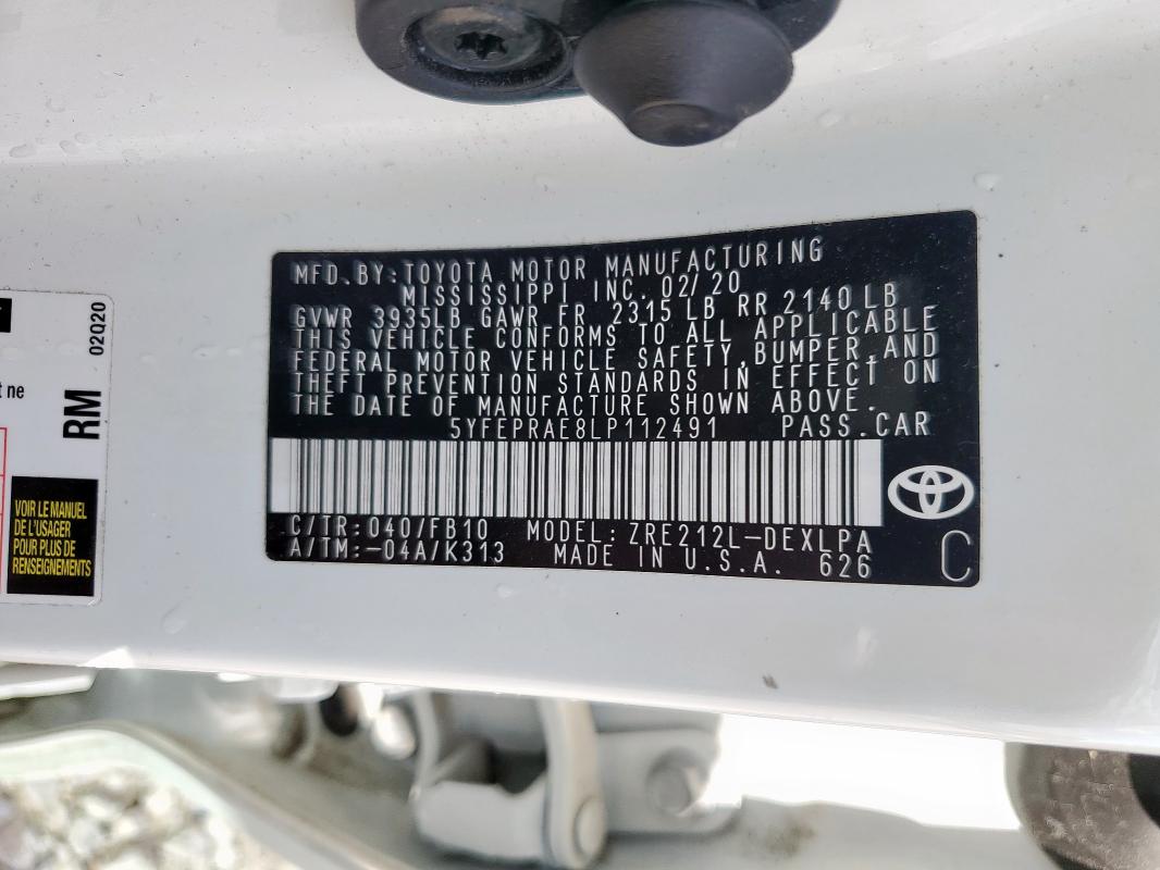 2020 TOYOTA COROLLA LE #3282484937