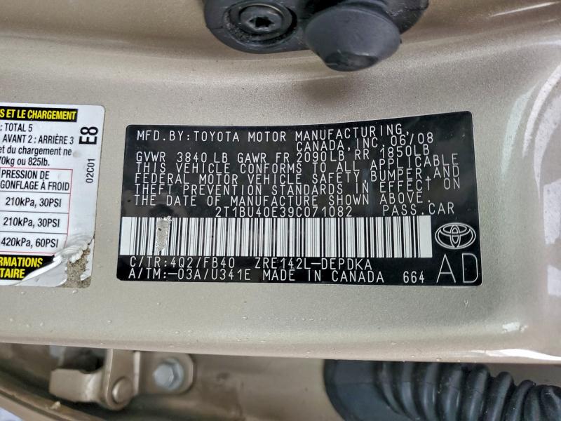 2009 TOYOTA COROLLA BA #3310463167