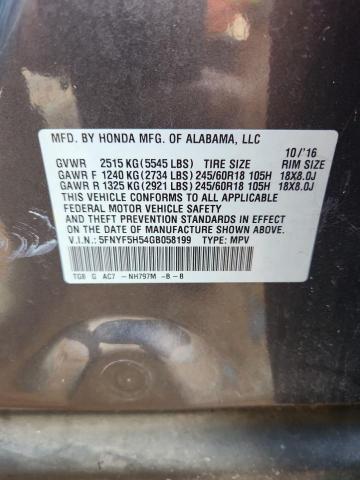 2016 HONDA PILOT EXL #3296255443