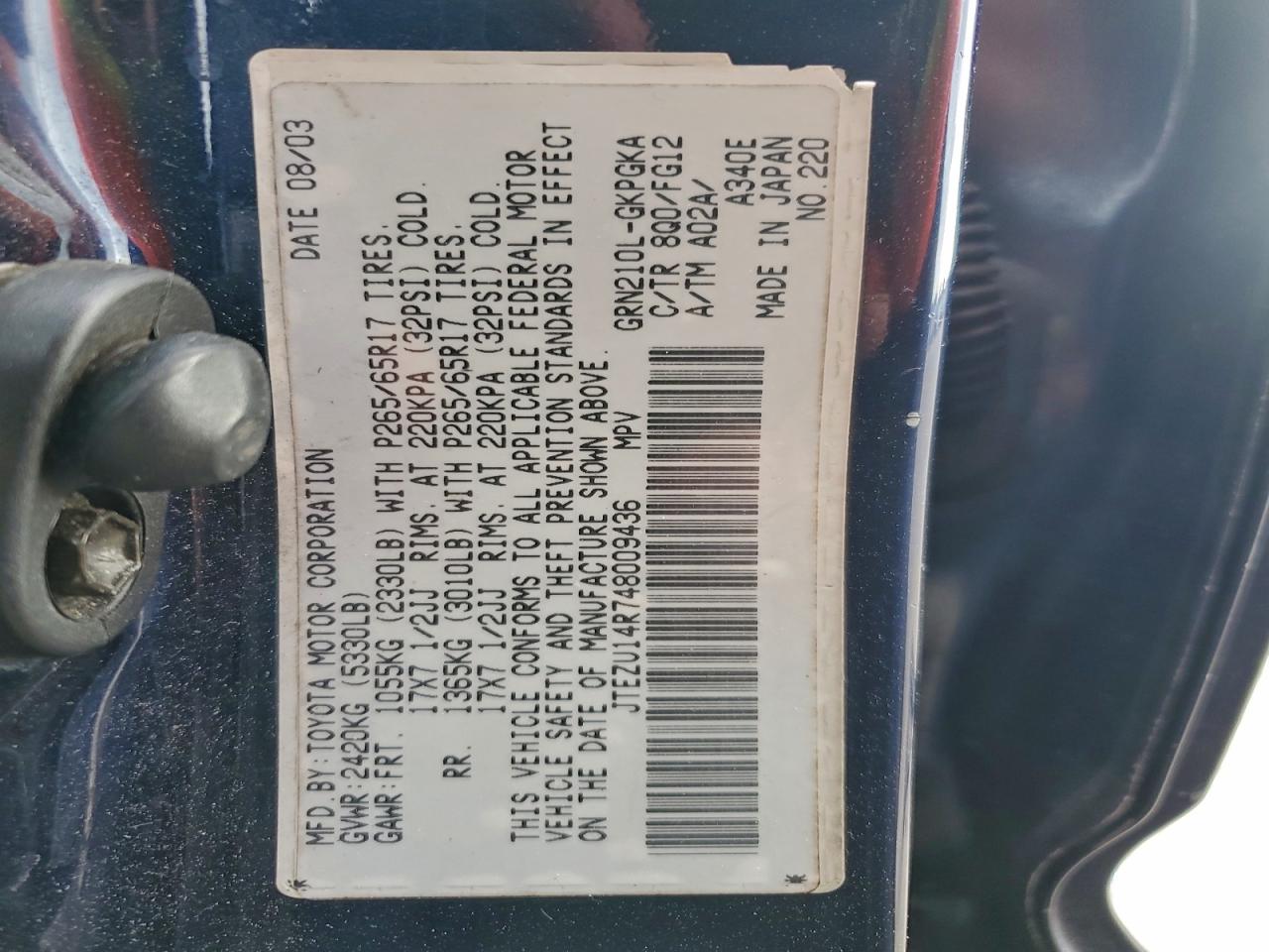 Lot #3301782390 2004 TOYOTA 4RUNNER SR