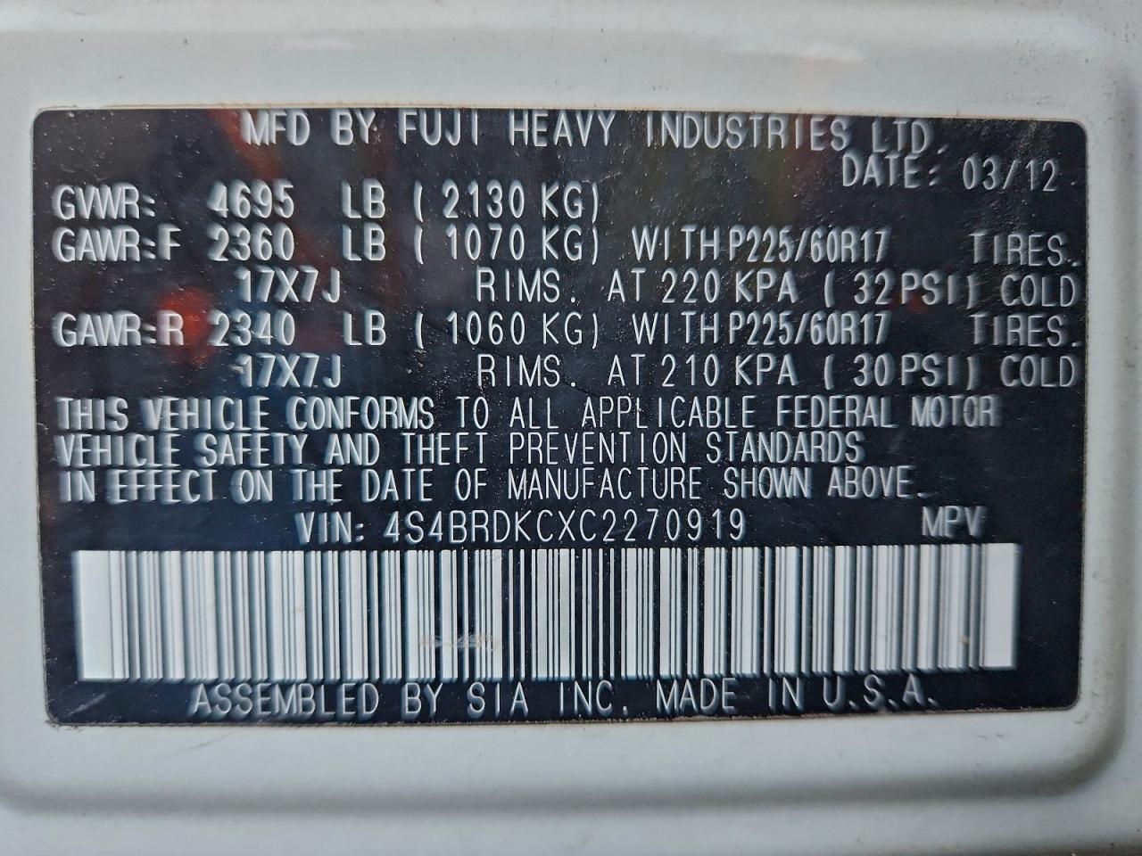 SUBARU OUTBACK 3.6R LIMITED