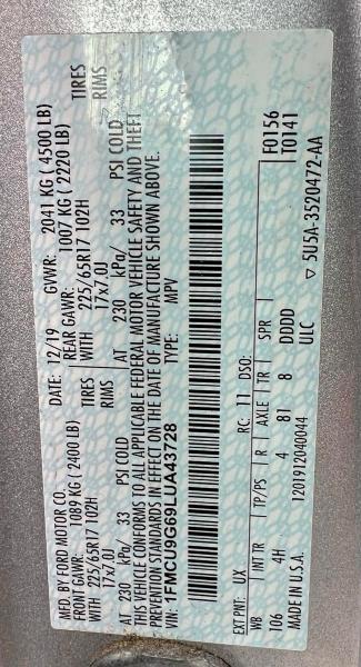 2020 FORD ESCAPE SE #3299316826