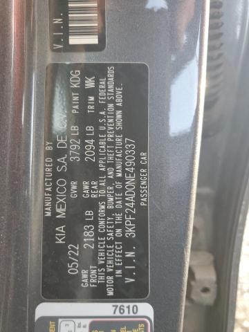 2022 KIA FORTE FE #3316076232