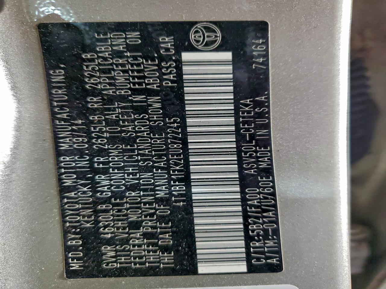 Lot #3301664627 2014 TOYOTA CAMRY L