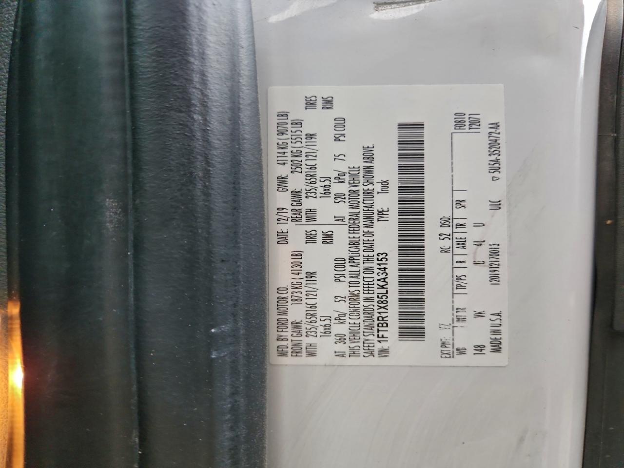 Lot #3301632661 2020 FORD TRANSIT T-