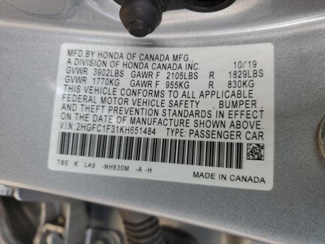 2019 HONDA CIVIC EX #3291332184