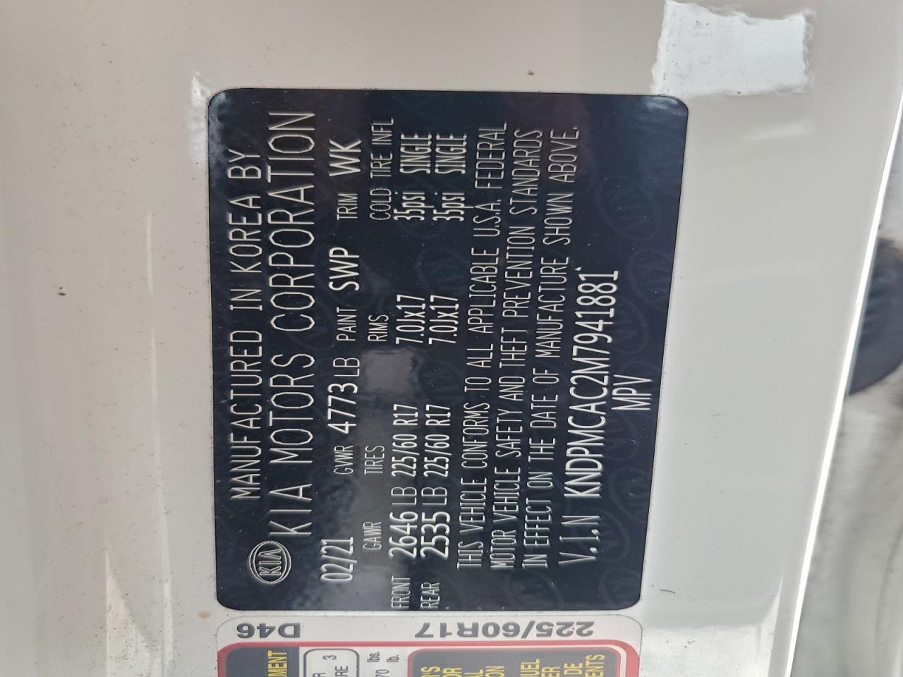 Lot #3311458233 2021 KIA SPORTAGE L