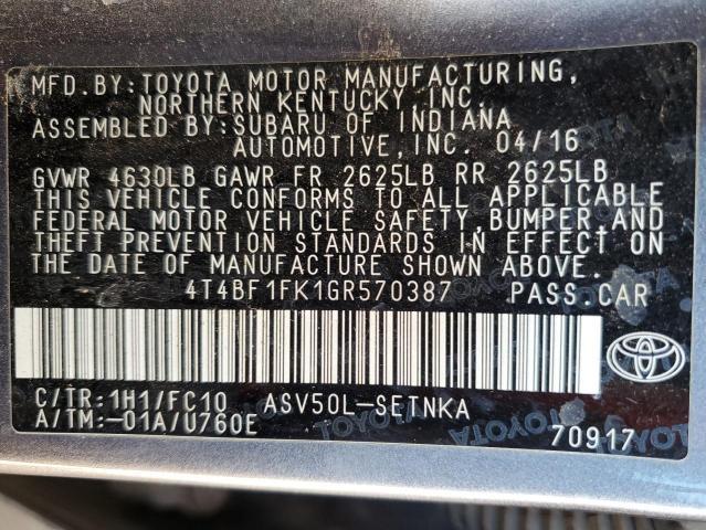 2016 TOYOTA CAMRY LE #3297888787