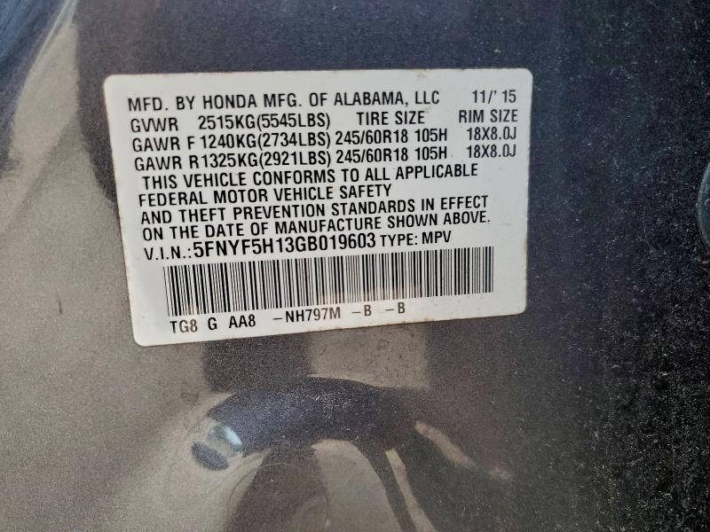 2016 HONDA PILOT LX #3294275907