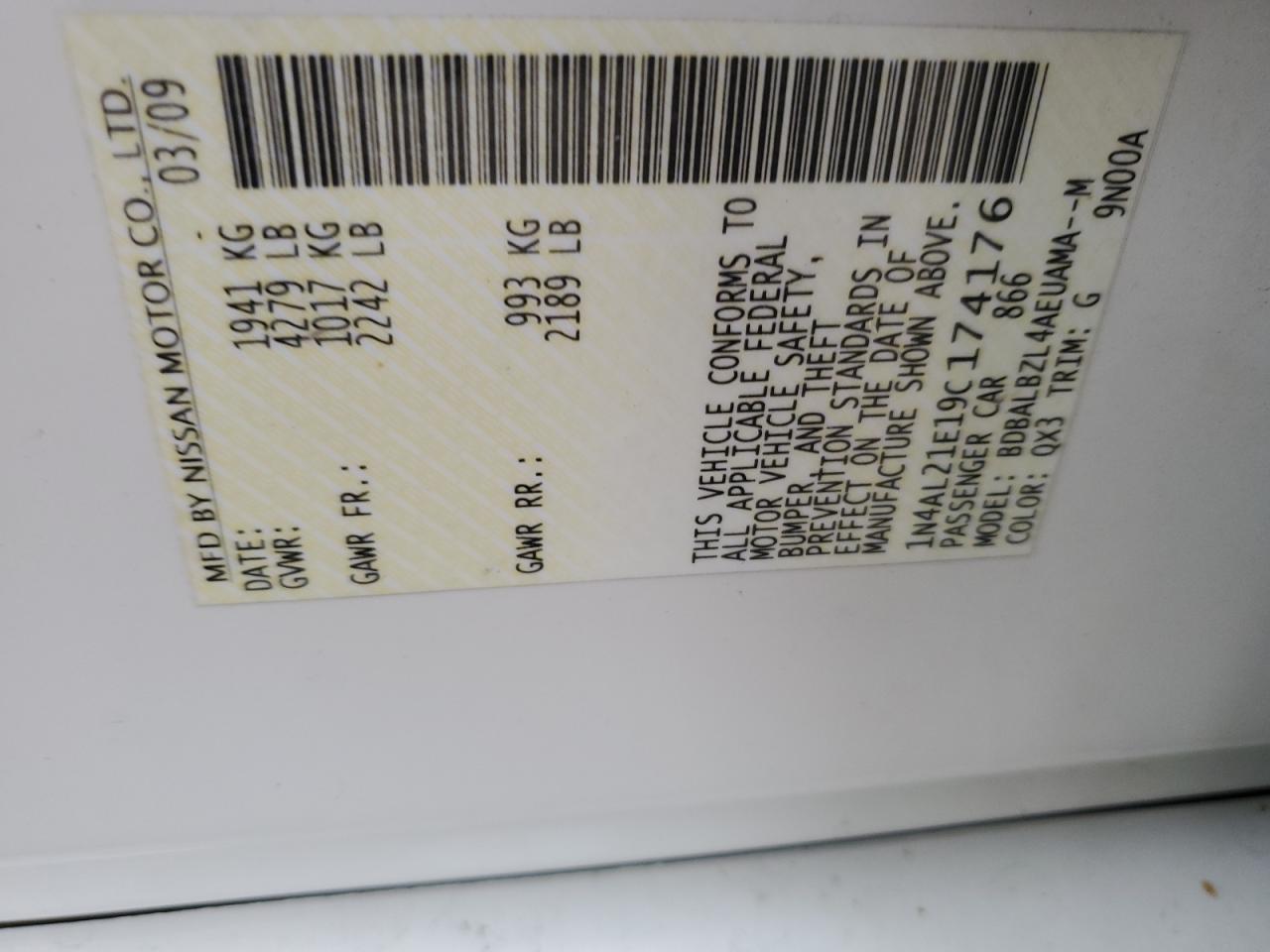 Lot #3282367288 2009 NISSAN ALTIMA 2.5