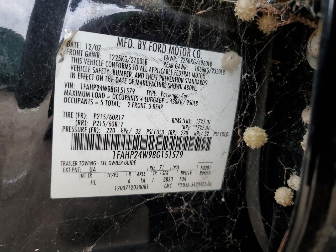 Lot #3311702246 2008 FORD TAURUS SEL