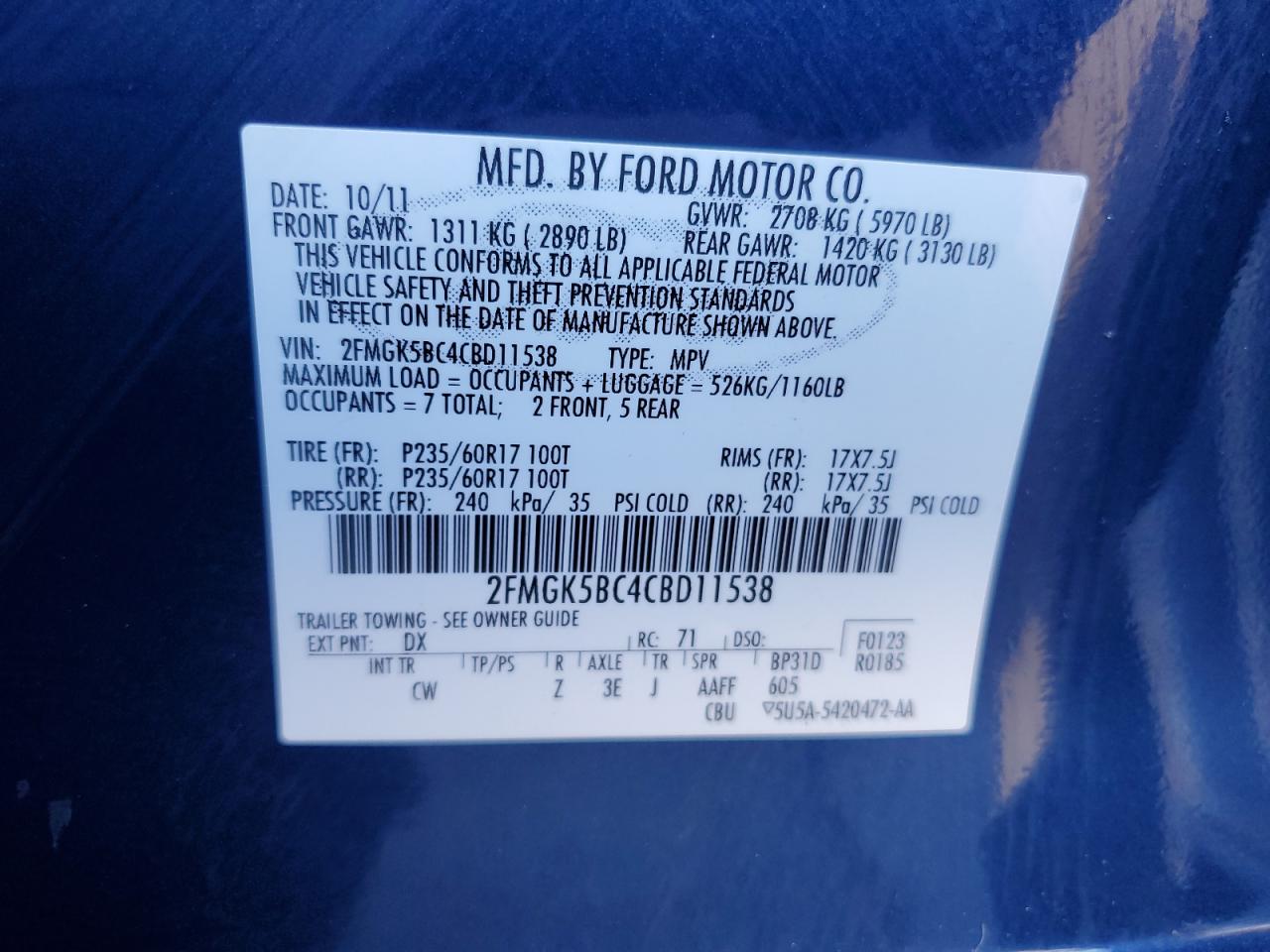Lot #3308600508 2012 FORD FLEX SE
