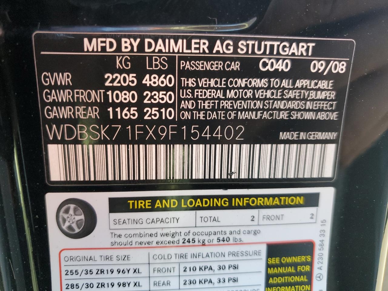 Lot #3281385025 2009 MERCEDES-BENZ SL 550