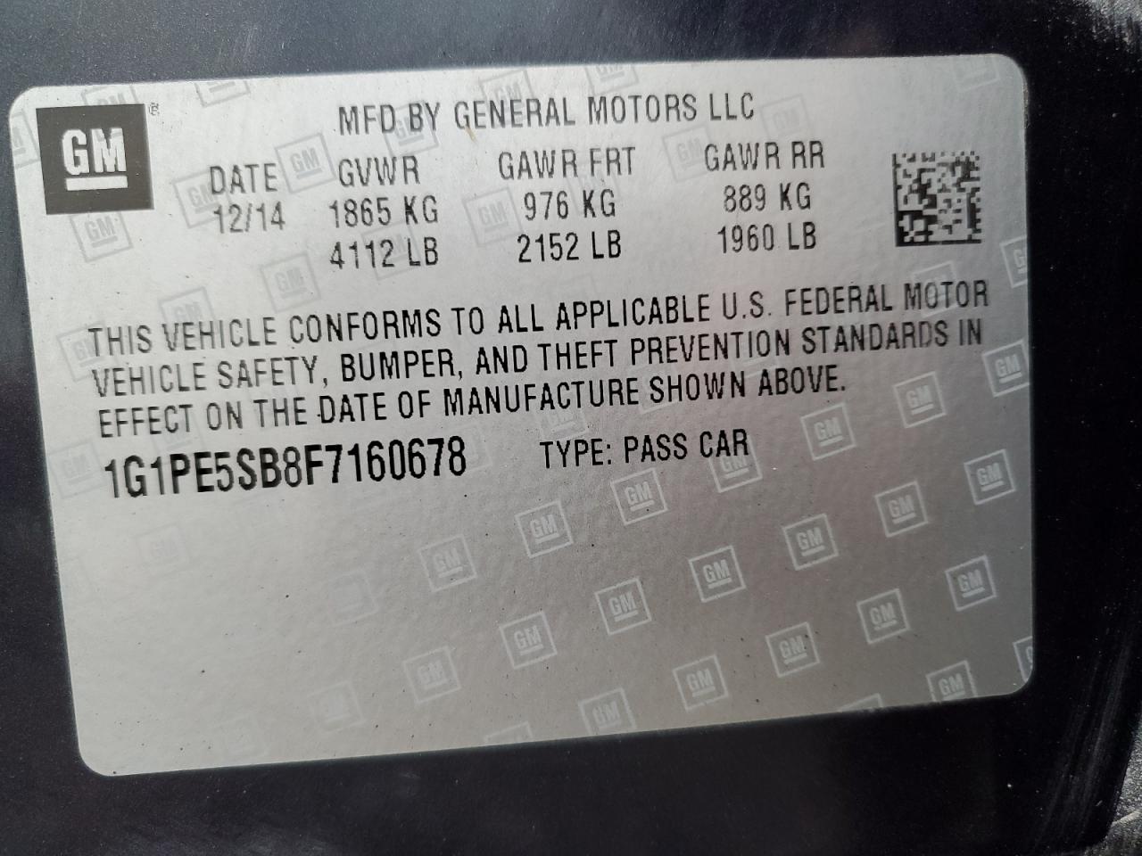 Lot #3309327996 2015 CHEVROLET CRUZE LT