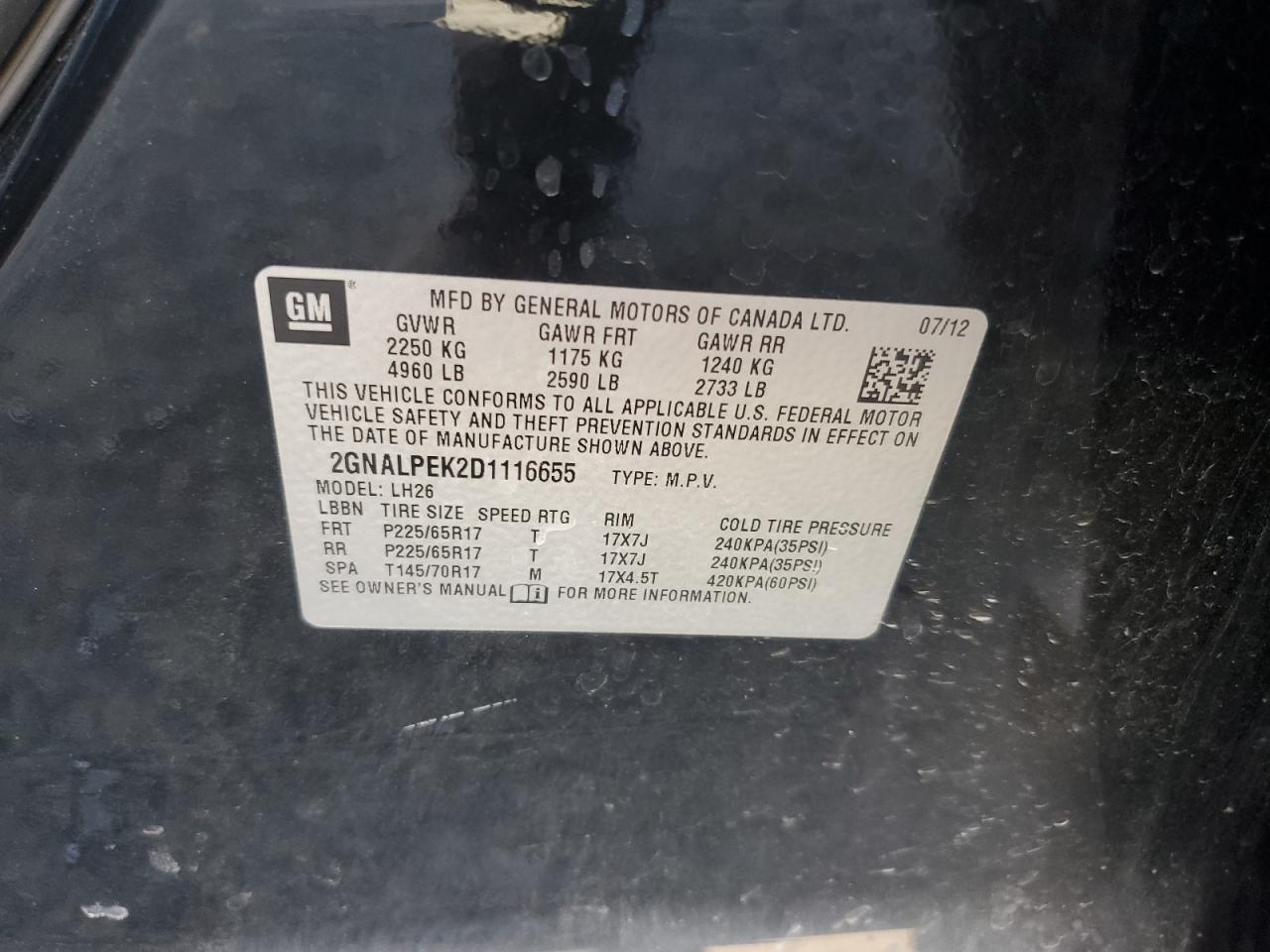 Lot #3302904995 2013 CHEVROLET EQUINOX LT