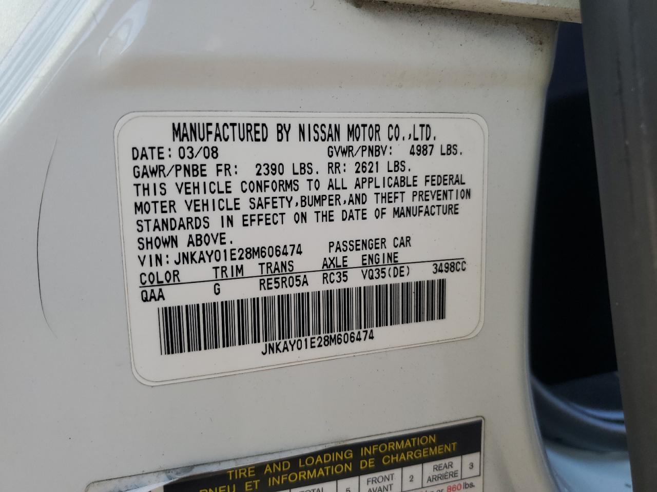 Lot #3285994807 2008 INFINITI M35 BASE