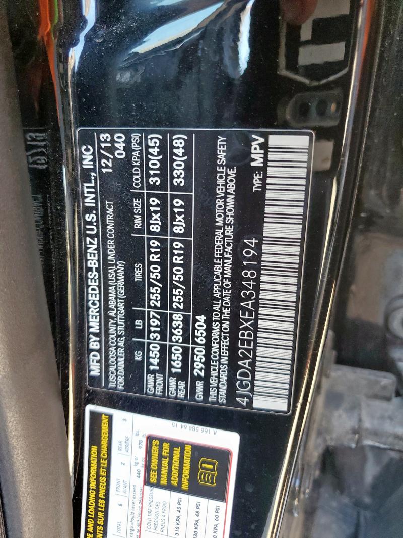 2014 MERCEDES-BENZ ML 350 BLU - 4JGDA2EBXEA348194