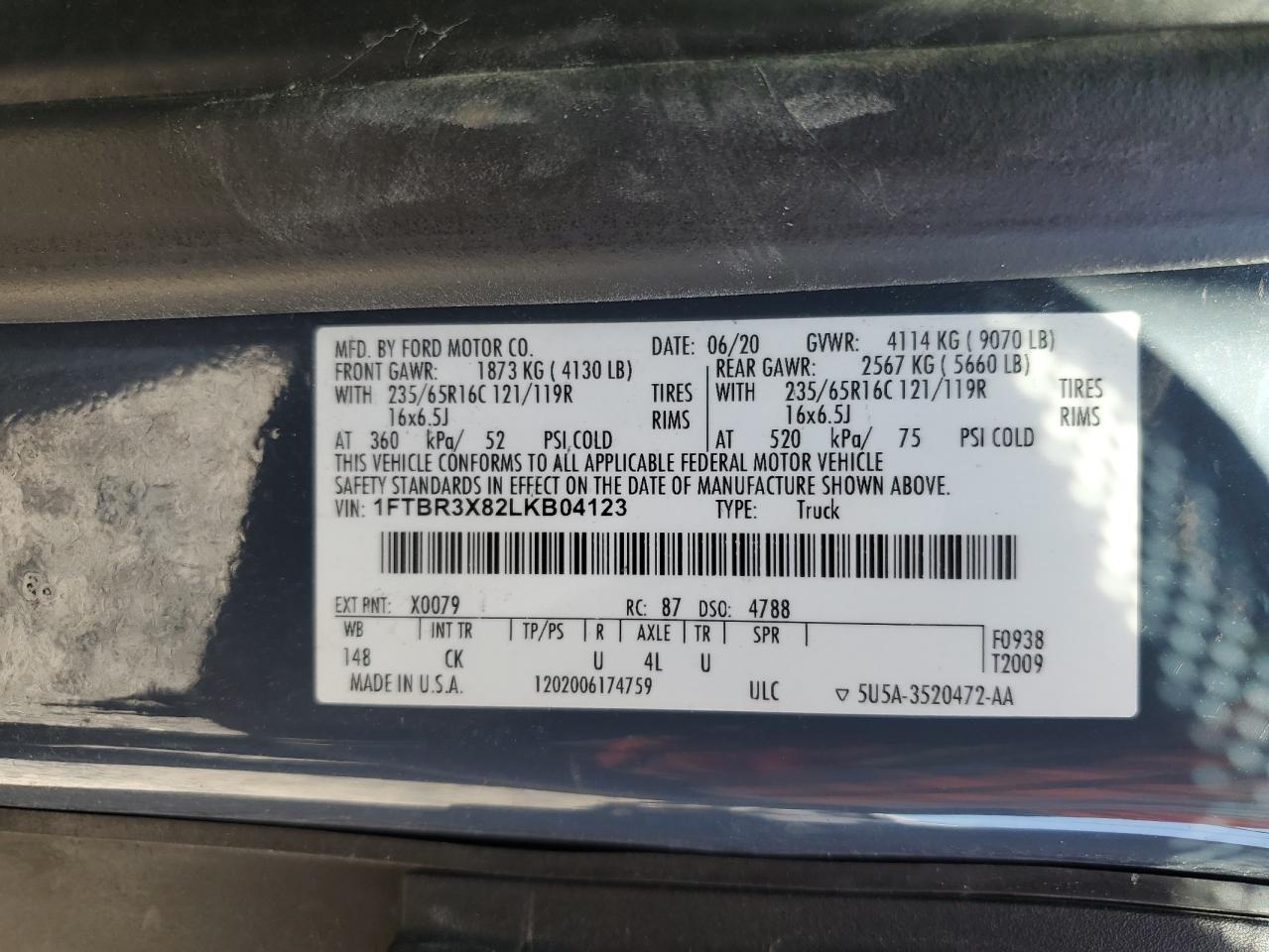 Lot #3311686218 2020 FORD TRANSIT