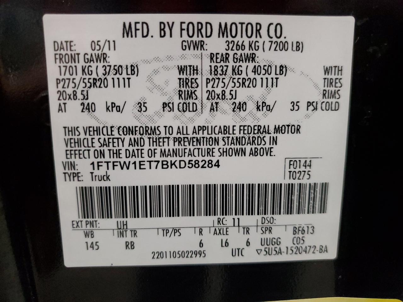 Lot #3285823915 2011 FORD F150 SUPER