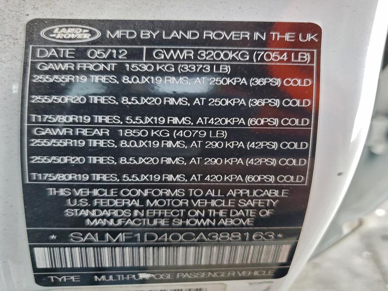 2012 LAND ROVER RANGE ROVE #3298087143