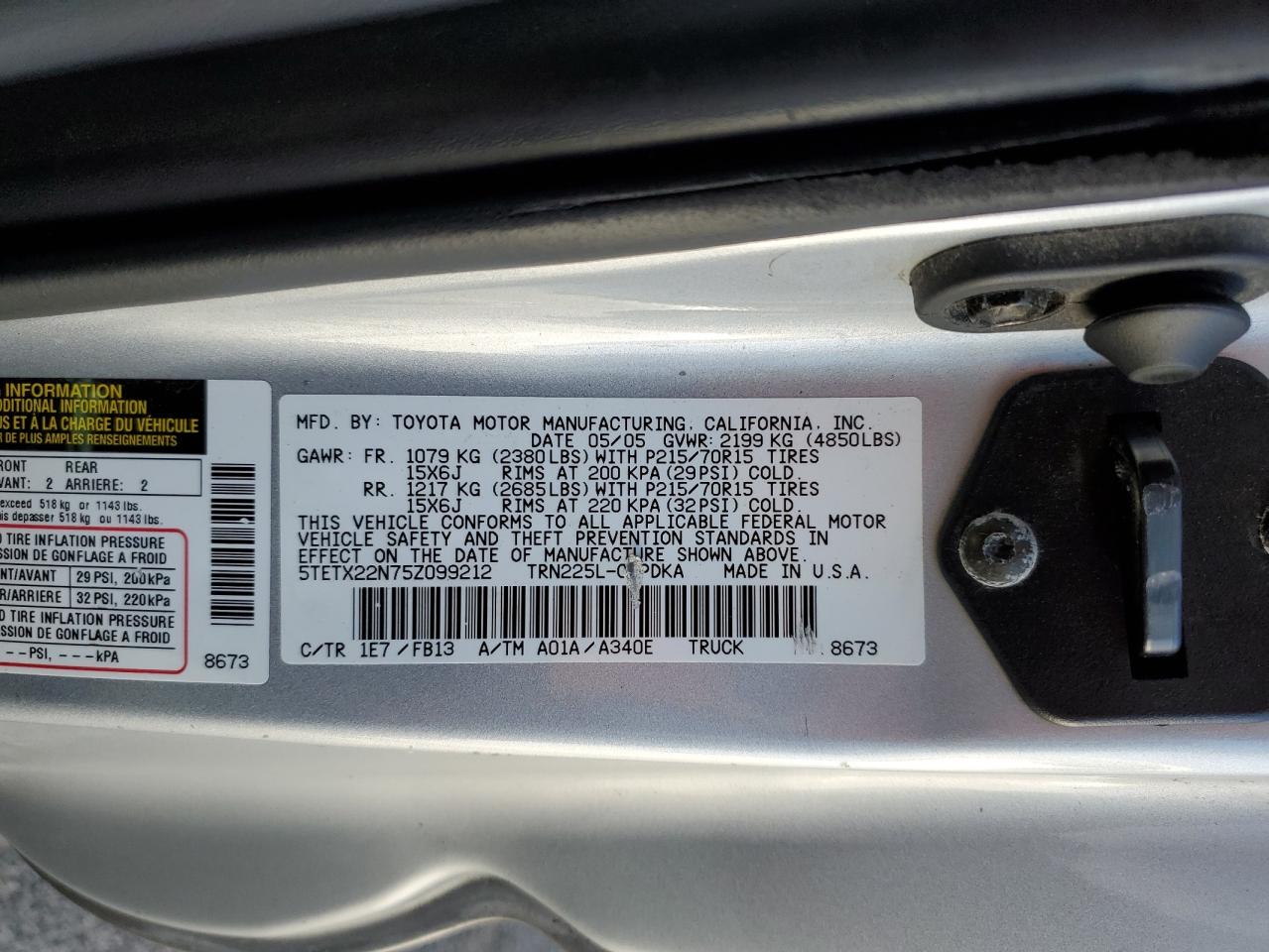 Lot #3284749528 2005 TOYOTA TACOMA ACC