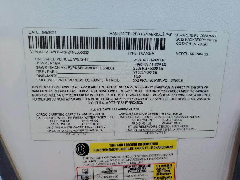 2022 KEYSTONE RV COLEMAN LA #3305563071