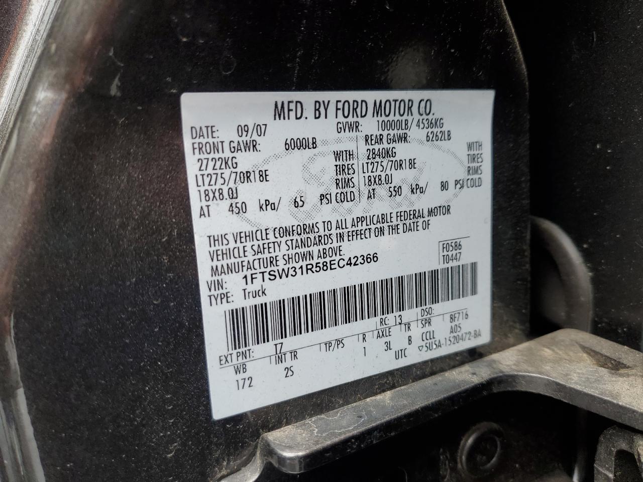 Lot #3290302200 2008 FORD F350 SRW S