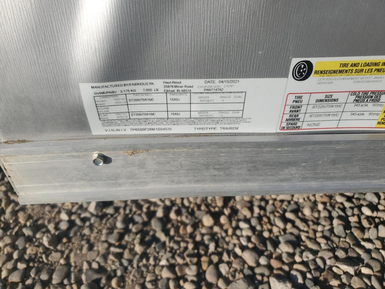 Lot #3296917861 2021 HAUL-ABOUT TRAILER