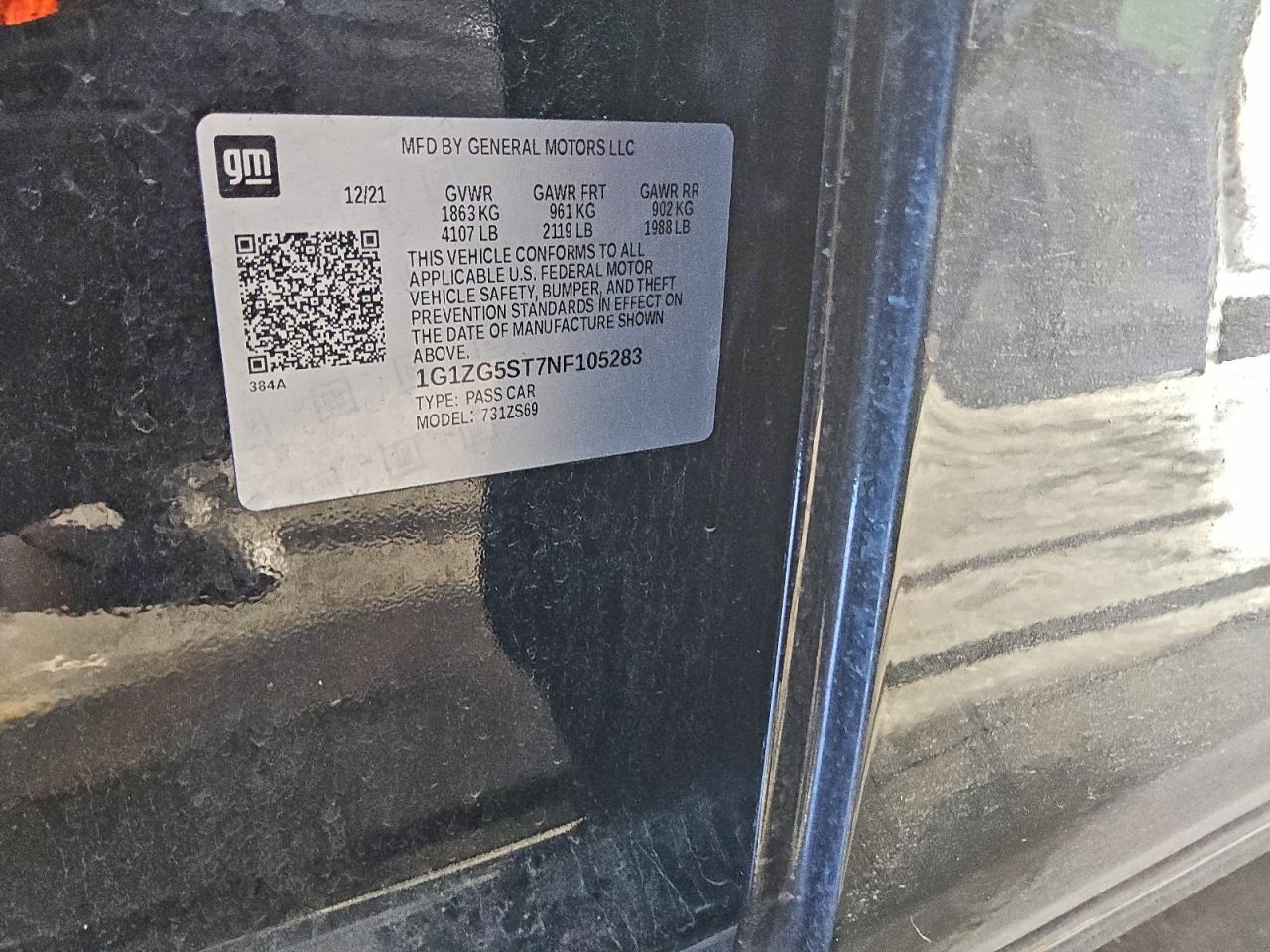 Lot #3303046649 2022 CHEVROLET MALIBU RS