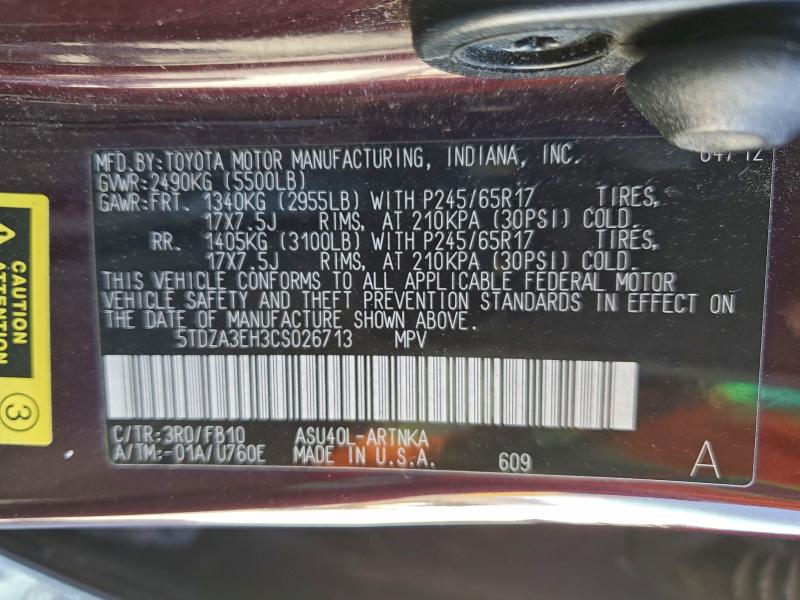 2012 TOYOTA HIGHLANDER #3297344762